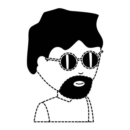 avatar man with beard and wearing round glasses over white background, vector illustrationのイラスト素材