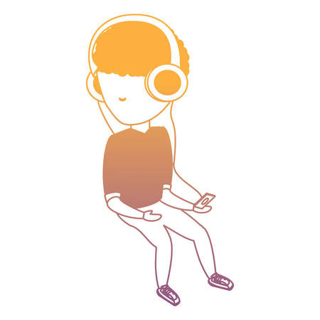 avatar man listening music with headphones over white background, colorful design. vector illustrationのイラスト素材