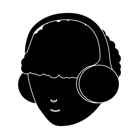 avatar man head using a headphones over white background, vector illustrationのイラスト素材
