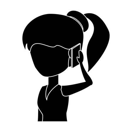 avatar Woman Talking on Cellphone over white background, vector illustrationのイラスト素材