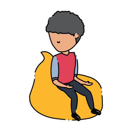 avatar man sitting on bean bag over white background, colorful design. vector illustrationのイラスト素材