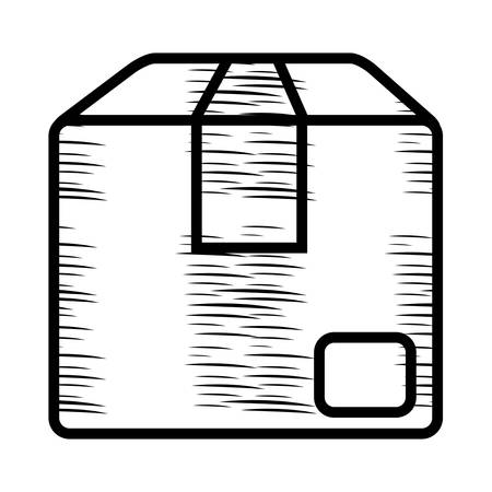 sketch of carton box icon over white background, vector illustrationのイラスト素材
