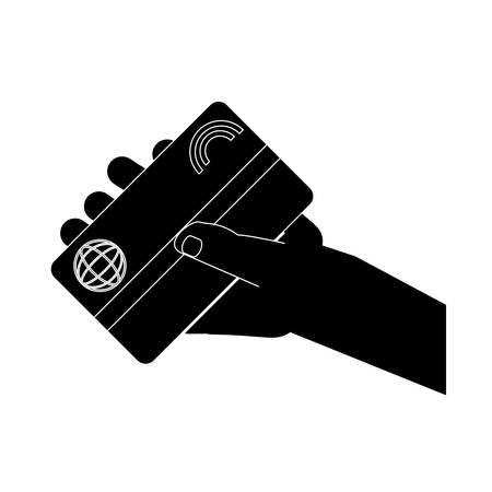 hand holding a credit card icon over white background, vector illustrationのイラスト素材