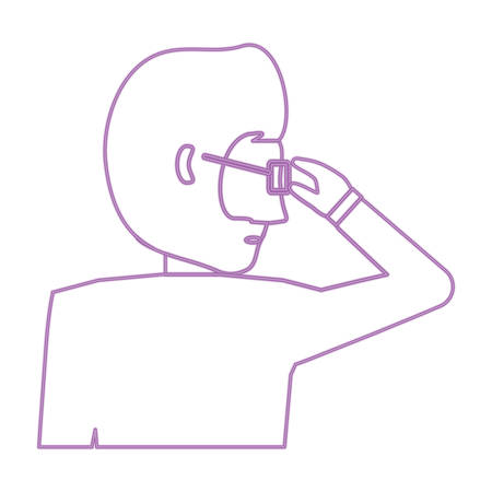 avatar businessman thinking  over white background, colorful line design. vector illustrationのイラスト素材