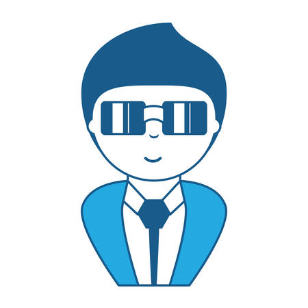 Cartoon man wearing suit and sunglasses over white background, blue shading design.のイラスト素材