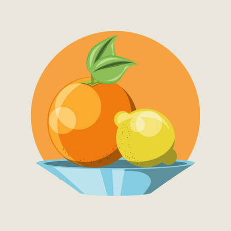 dish with lemon and orange fruits over white background, colorful design. vector illustrationのイラスト素材