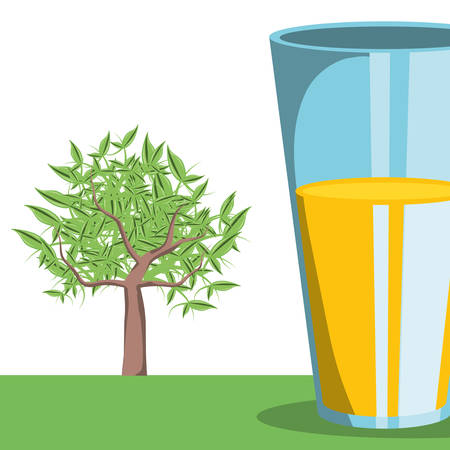 glass with orange juice and tree over white background, colorful design vector illustrationのイラスト素材