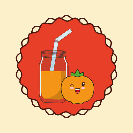 smoothie jar and orange over decorative red frame and white background, colorful design. vector illustrationのイラスト素材