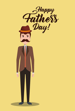 Happy fathers day design with cartoon father over yellow background, colorful design. vector illustrationのイラスト素材