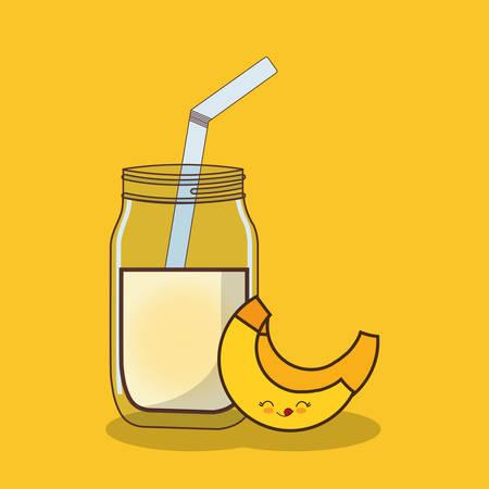 banana juice over yellow background, colorful design. vector illustrationのイラスト素材