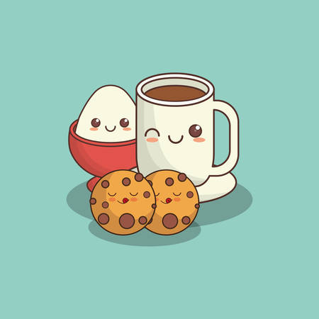 cookies and coffee cup over blue background, colorful design. vector illustrationのイラスト素材