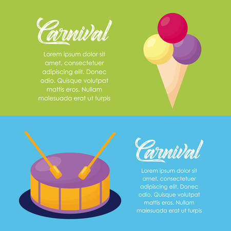 Infographic of carnival circus concept with ice cream and drum over colorful background, vector illustrationのイラスト素材