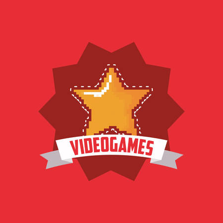 videogame design with pixelated star over red background, colorful design. vector illustrationのイラスト素材