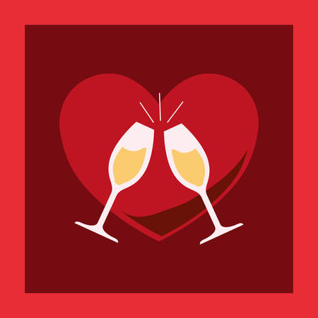 champagne glasses over red heart and background, colorful design vector illustrationのイラスト素材