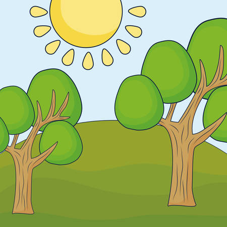 Cartoon landscape with tress, colorful design vector illustrationのイラスト素材