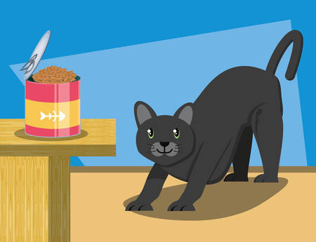 cat wirh can food vector illustration designのイラスト素材