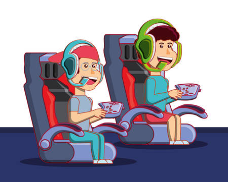 kids playing with video game console vector illustrationのイラスト素材