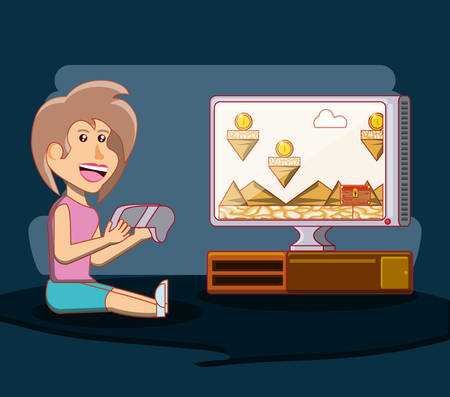 girl playing with video game console vector illustrationのイラスト素材