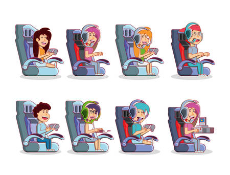 kids playing with video game console vector illustrationのイラスト素材