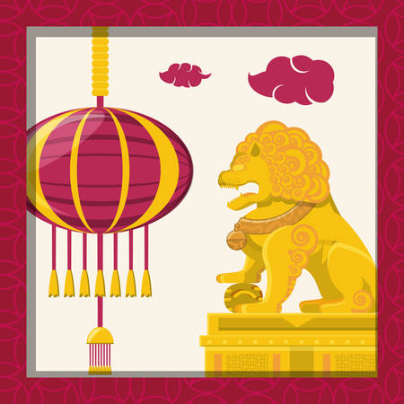 chinese culture lion emblem vector illustration designのイラスト素材