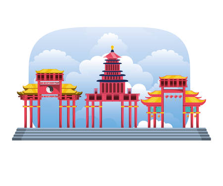 chinese culture architecture icons vector illustration designのイラスト素材