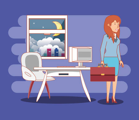 businesswoman with work time elements vector illustrationのイラスト素材