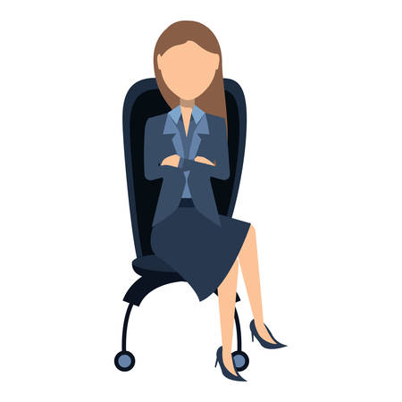 avatar businesswoman sitting on desk chair over white background, colorful design. vector illustrationのイラスト素材