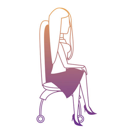 Avatar businesswoman sitting on desk chair over white background, colorful design. vector illustrationのイラスト素材