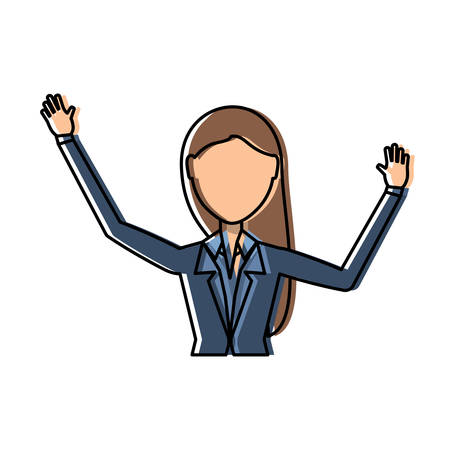 Avatar businesswoman with arms up over white background, colorful design. vector illustrationのイラスト素材