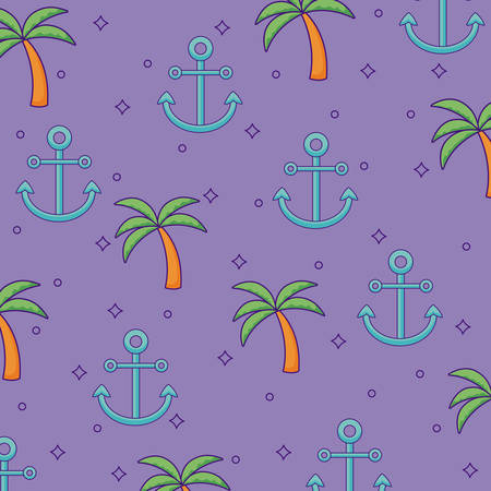 tropical palms and anchor background, colorful design. vector illustrationのイラスト素材