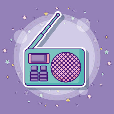 Radio icon with colorful stars over purple background, vector illustrationのイラスト素材