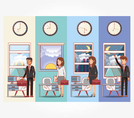 Business people avatars with work time elements vector illustrationのイラスト素材
