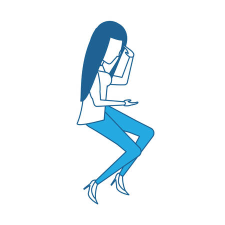 Avatar businesswoman thinking over white background, blue shading design. vector illustrationのイラスト素材