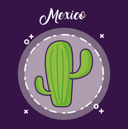 Mexico design with cactus over circular frame and purple background, colorful design. vector illustrationのイラスト素材