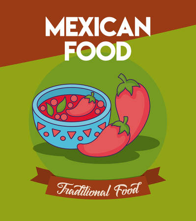 Mexican food design with chili pepper sauce over green background, colorful design. vector illustrationのイラスト素材
