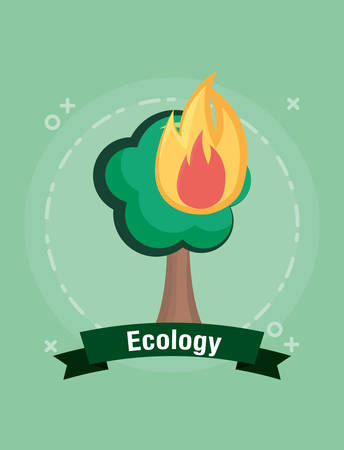 Ecology design with burned tree icon  over green background, colorful design. vector illustrationのイラスト素材
