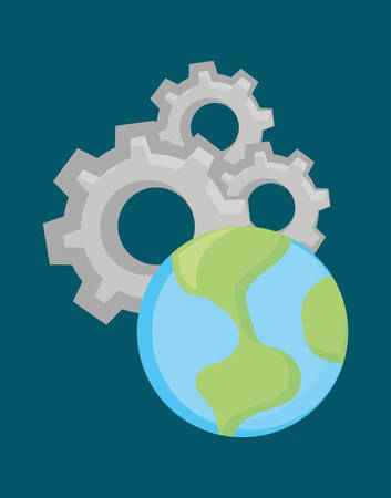 earth planet and gear wheels over blue background, colorful design. vector illustrationのイラスト素材
