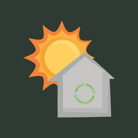sun and house with recycle symbol over green background, colorful design. vector illustrationのイラスト素材