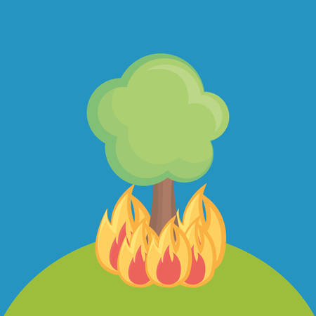 tree on fire over blue background, colorful design. vector illustrationのイラスト素材