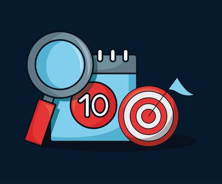 calendar with lupe and target over black background, colorful design. vector illustrationのイラスト素材