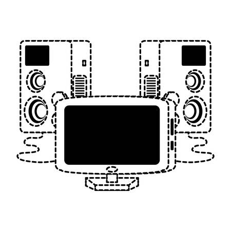 computer with speakers over white background, vector illustrationのイラスト素材