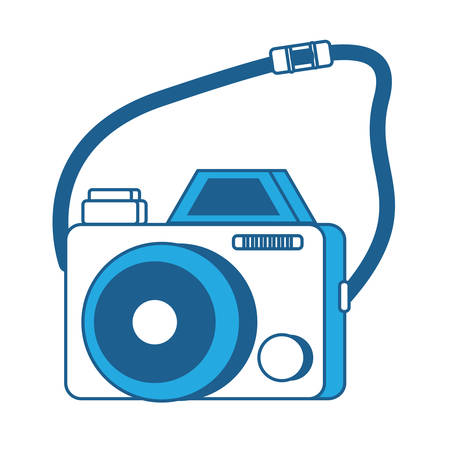 photographic camera with strap over white background, blue shading design. vector illustrationのイラスト素材