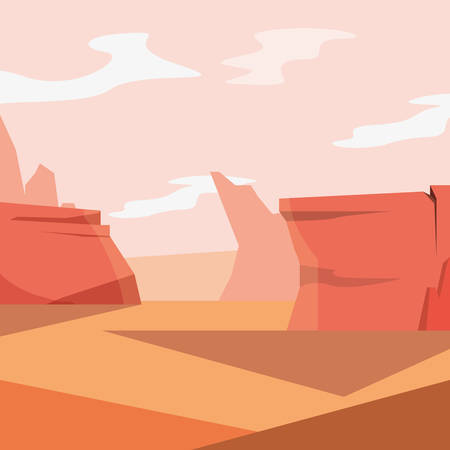 Desert landscape with rocky mountains, colorful design. vector illustrationのイラスト素材