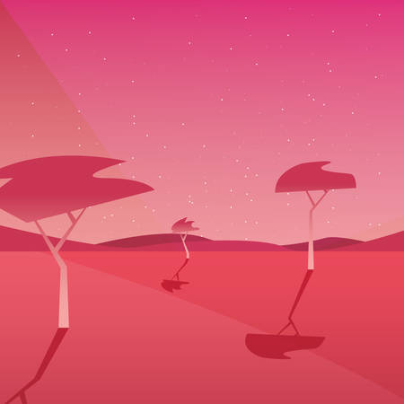 Night landscape with trees, colorful design. vector illustrationのイラスト素材
