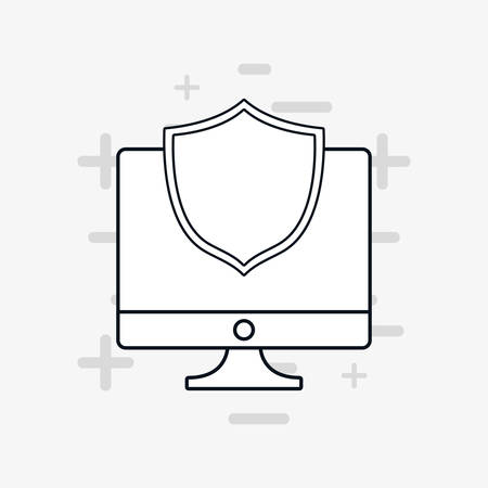 seo design with computer and shield over white background, vector illustrationのイラスト素材
