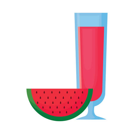cocktail drink and watermelon slice over white background, colorful design. vector illustrationのイラスト素材