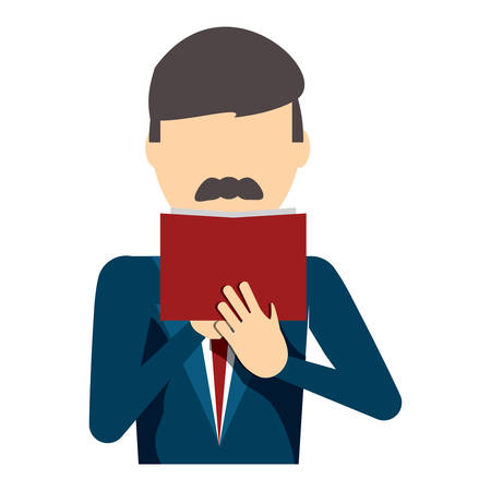 avatar businessman with mustache reading a book over white background, colorful design. vector illustrationのイラスト素材