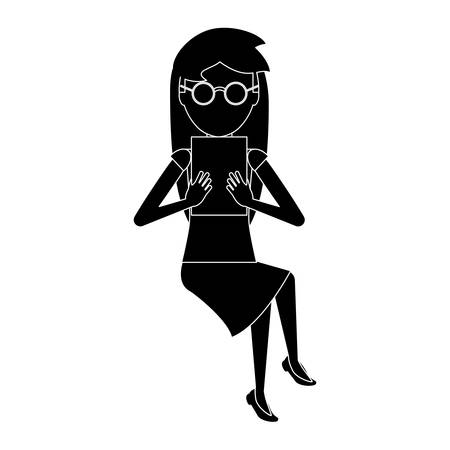 avatar woman sitting and using a tablet over white background, vector illustrationのイラスト素材