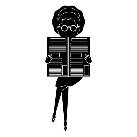 avatar woman sitting and reading a newspaper over white background, vector illustrationのイラスト素材