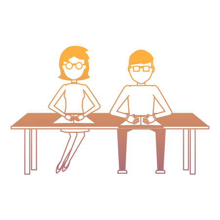avatar people sitting at desk over white background, colorful design. vector illustrationのイラスト素材